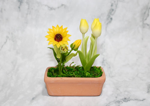 Double Flowers in Clay Pot (Yellow)